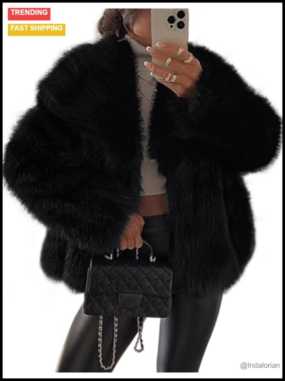 Faux Fur Coat Short Lapel Fluffy Long Sleeve Jacket With Pockets